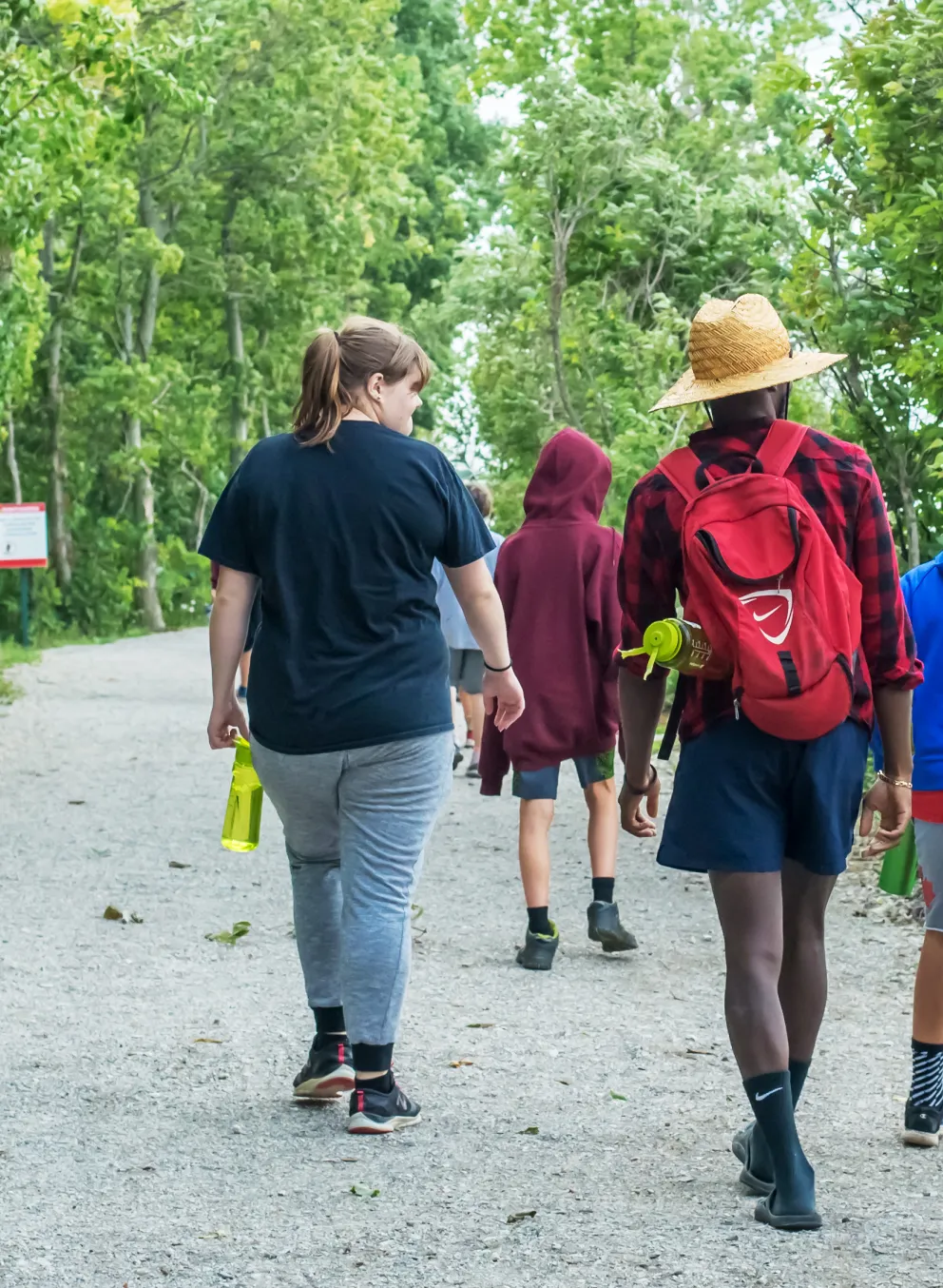 Group of campers and counselors enjoying a hike at Camp Henry