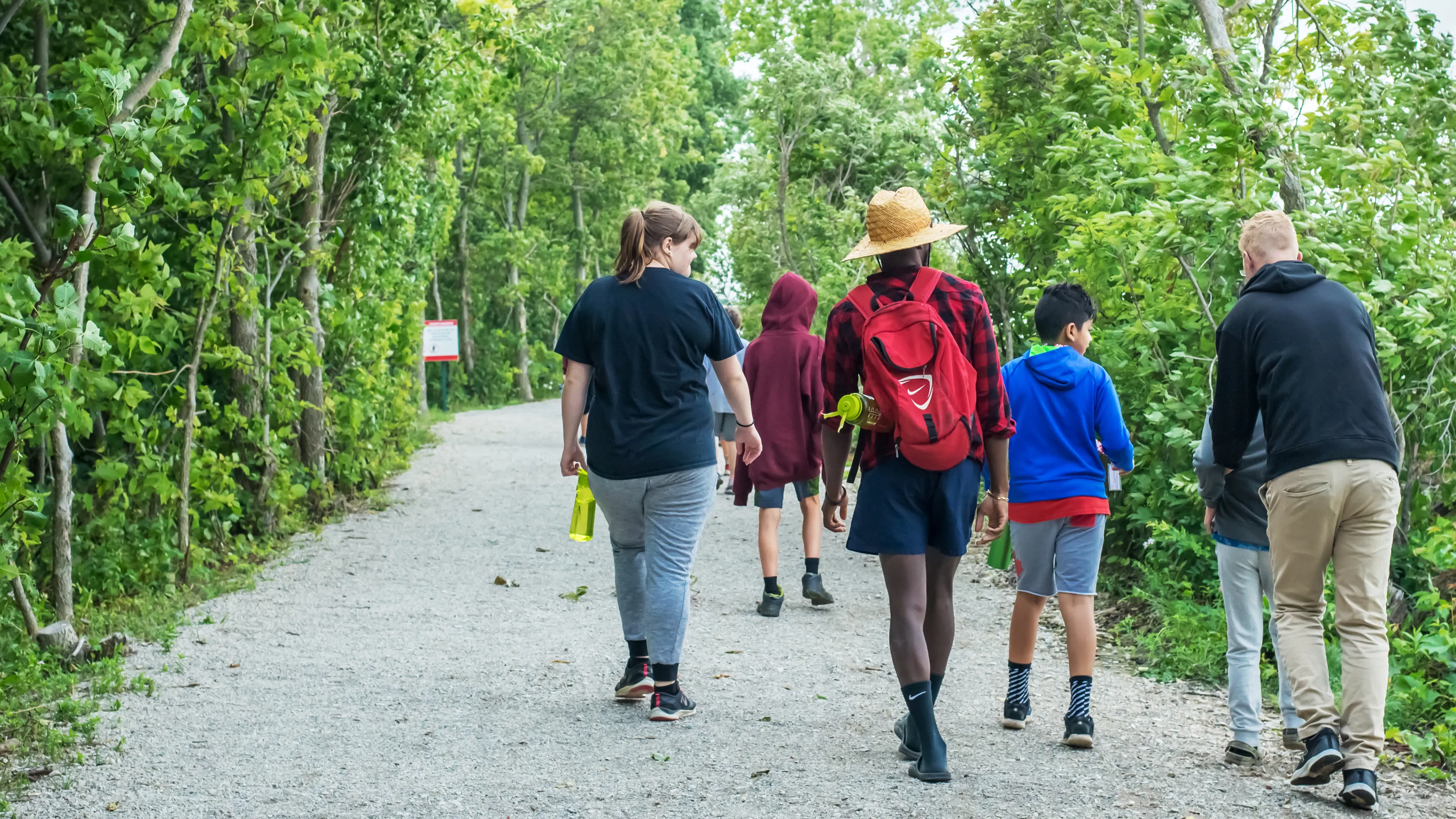 Group of campers and counselors enjoying a hike at Camp Henry