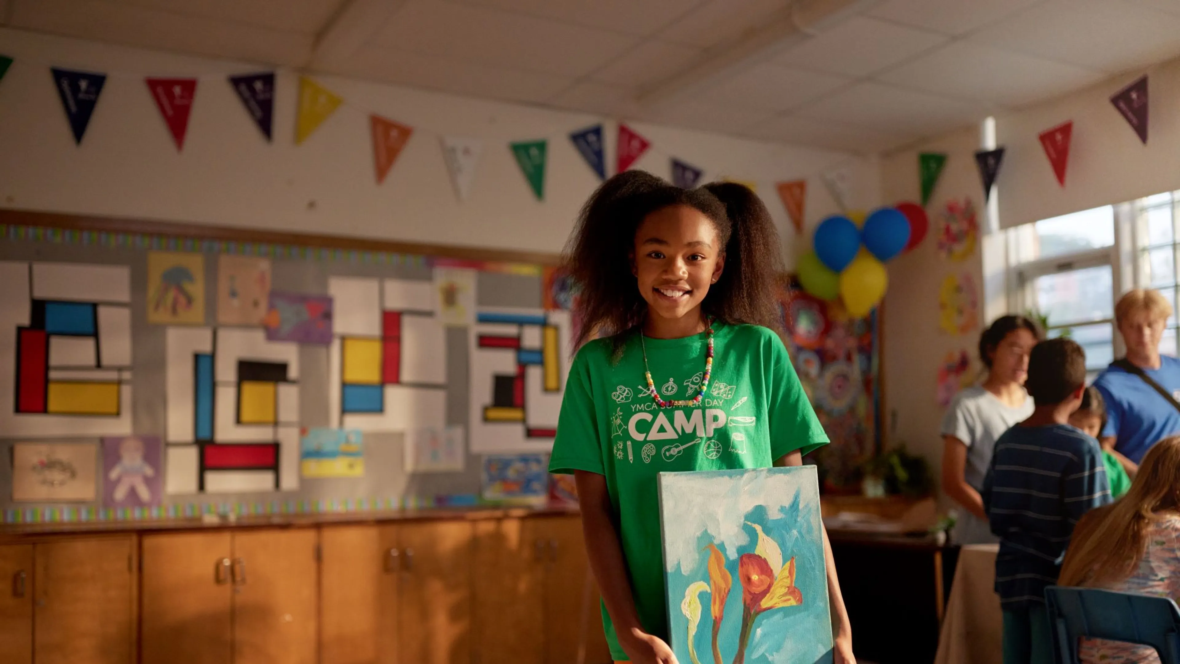 Girl at YMCA camp, in classroom